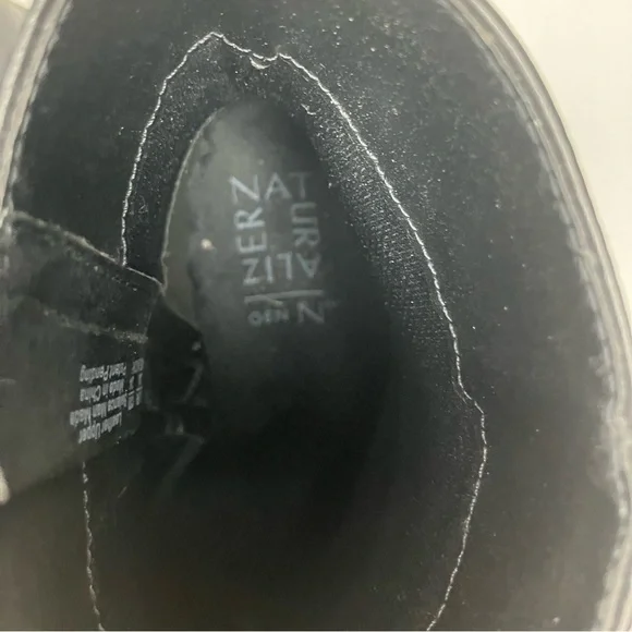 Naturalizer Sleek Black Leather Chunky Block Heeled Ankle Boots - Picture 6 of 9